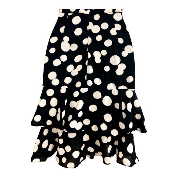 Nicole miller studio black oversize polka dot flutter hem flirty dress size 2 - Picture 10 of 16